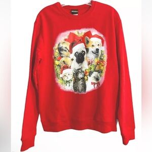 Fifth Sun Christmas Pug Lovers Kitten Red Holiday Sweatshirt With Jingle Bells
